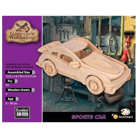 Quebra-Cabeça de Madeira 3D - Carro Esportivo