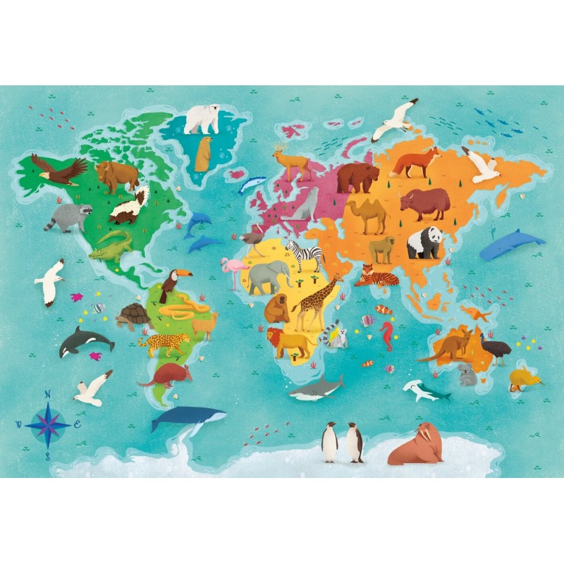 Cura quebra-cabeça animal mundo coordenar mapa 1000 peças puzzle