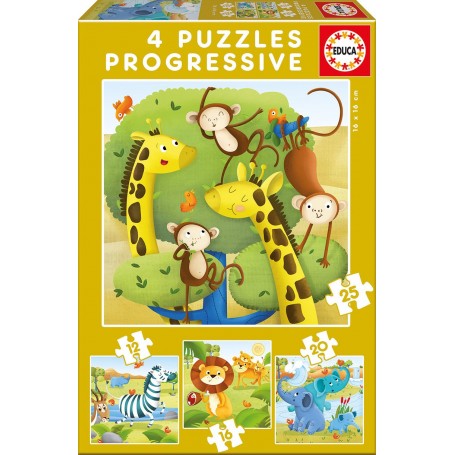 Puzzle Educa Animais Selvagens Progressivos 12-16-20-25 Peças - Puzzles Educa