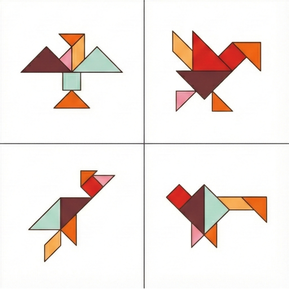 Figuras de aves com tangram: pato e cisne