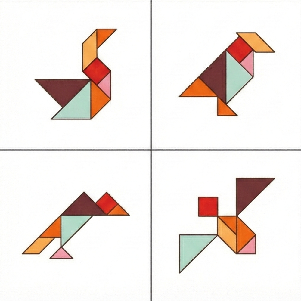 Tangram figuras de pássaros a voar