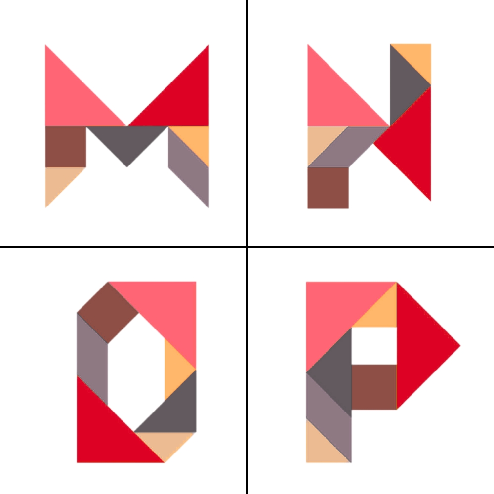 Letras tangram abecedário M N O P