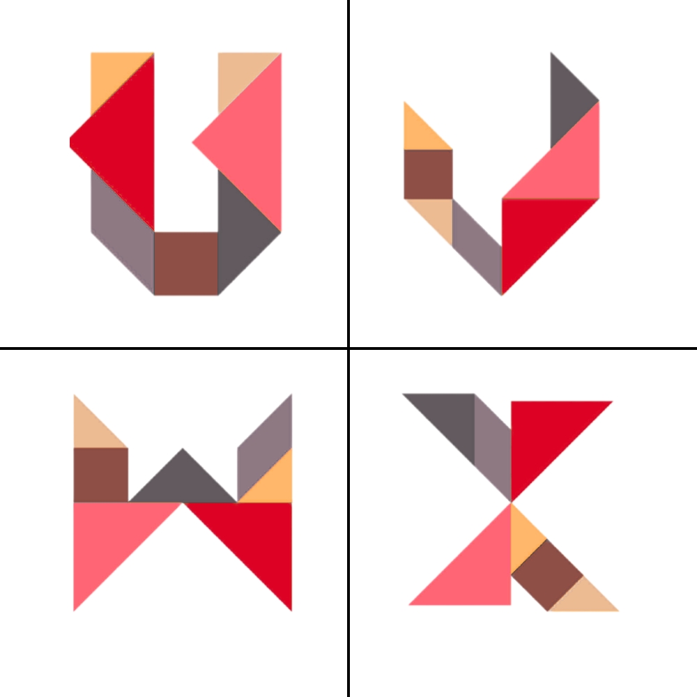 Letras tangram abecedário U V W X