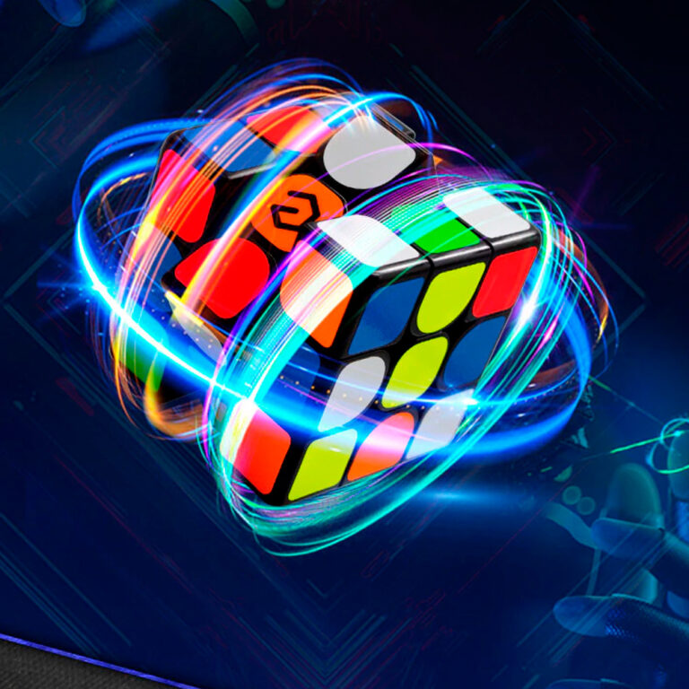 Cubos Isométricos De Neon Azul Brilhante. Tecnologia De Jogos De