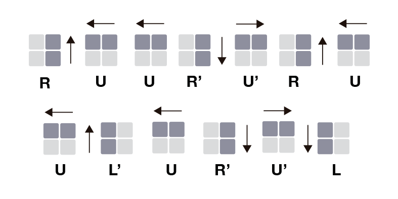 R U2 R’ U’ R U2 L’ U R’ U’ L